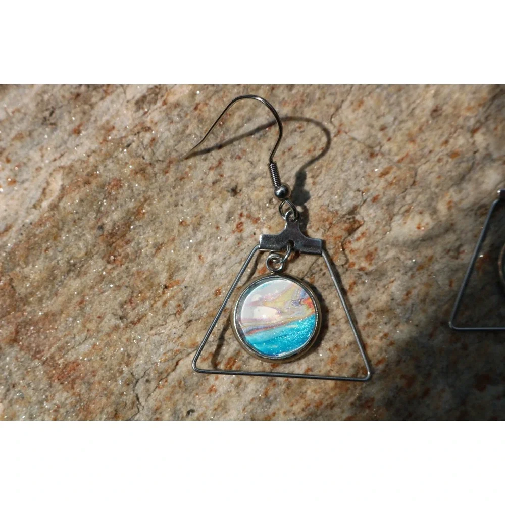 Handmade Earrings-Stainless Steel-Glass-Paint Drips-Hypoallergenic